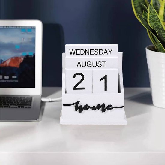 Houten eeuwigdurende kalender Home – handmatige datum, wit