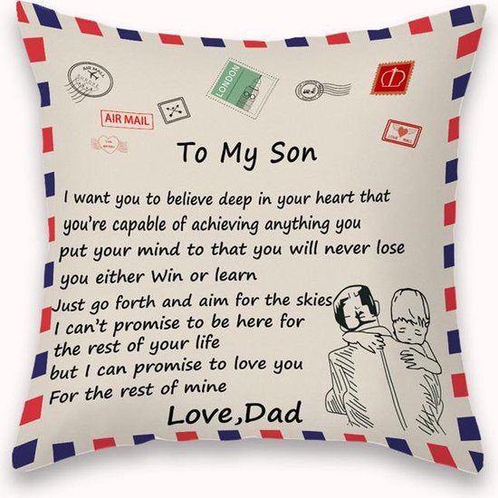 TDR - Sierkussensloop - 45x45 cm  - leuk als cadeau voor vader naar zoon-  "To my son"