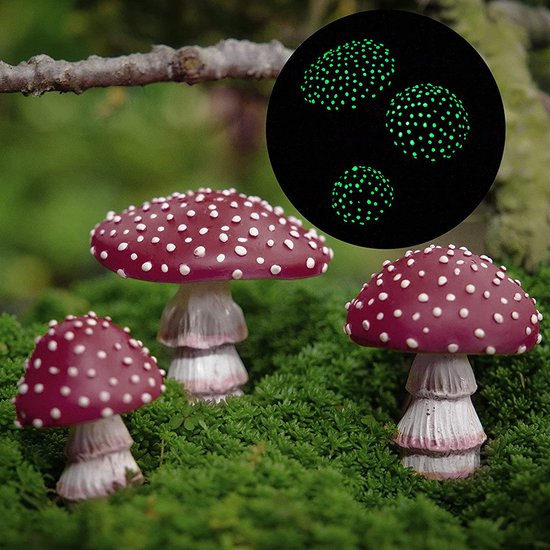 3-delige Glow in the Dark Tuin Paddenstoel Decoratie Set