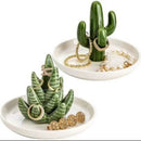 Set van 2 Keramische Cactus Ringhouders Groen/Wit