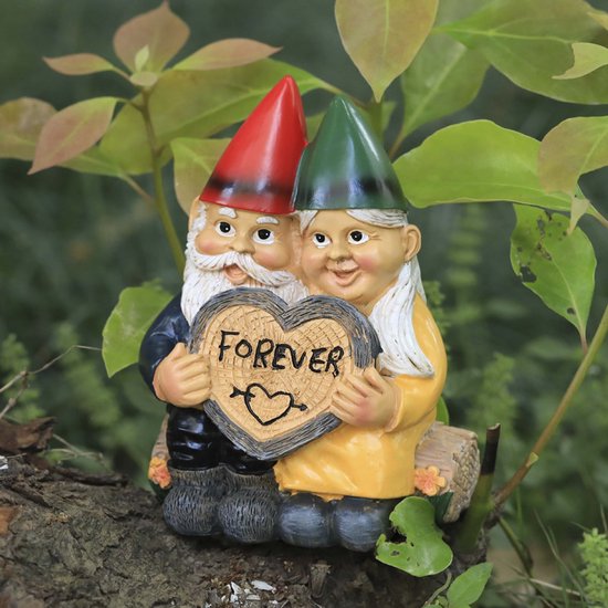 Romantische Kabouters met 'Forever' Hart - Charmante Tuindecoratie- Hars Tuinbeeldje10*6,5*13,5cm