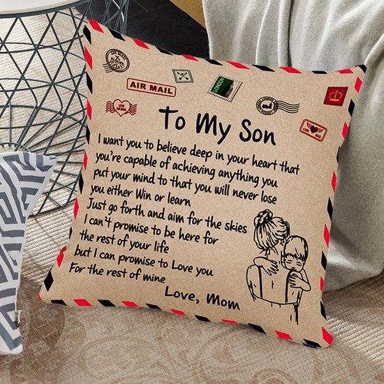 TDR - Sierkussensloop - 45x45 cm  - leuk als cadeau voor moeder naar zoon -  "To my son"