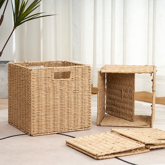 Rotan Opbergdoos 33x33x33 cm – Opvouwbare Decoratieve Mand – Stevige Rieten Opbergbox – 35L – Natuurlijk – Voor Woonkamer, Slaapkamer & Kast