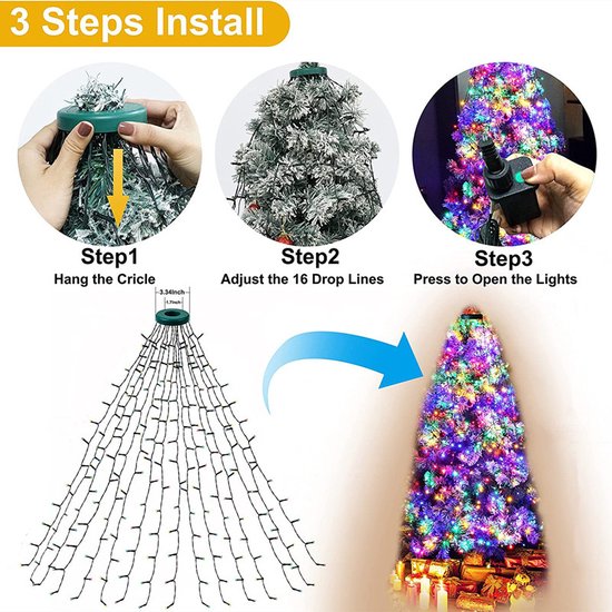 400 LED Kerstboomlampjes - 2m - 16 Takken - IP44 - 8 Modi