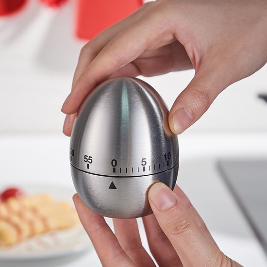 Luxe Roestvrijstalen kookwekker – Tot 60 Minuten Precisie Timing, Eivormig Design – Zilver