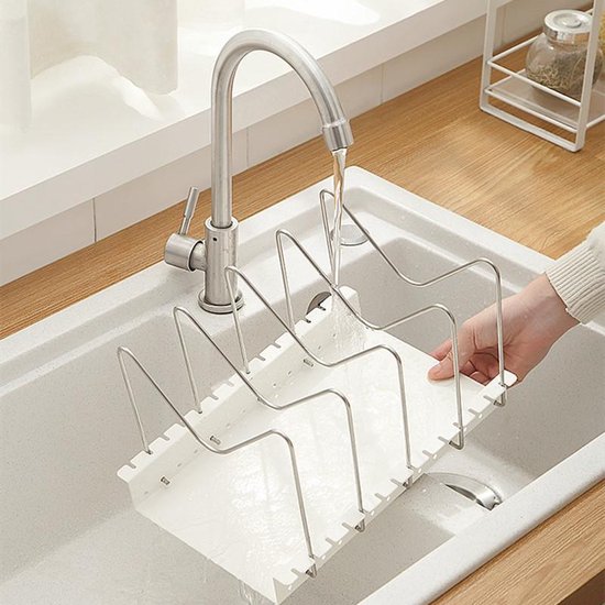 Verstelbaar RVS Pannenrek - Keukenorganizer - Wit