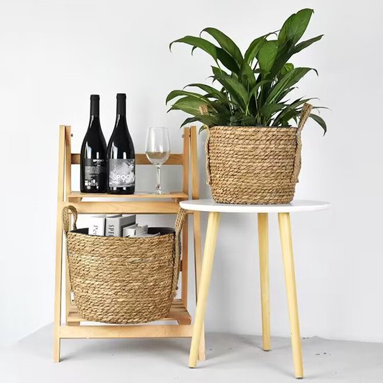 3-delige Natuurlijke Grasvezel Plantmanden Set - Stijlvolle Plantenhouders met Handgreep-Verrijk je Ruimte met Natuurlijke Elegantie - Duurzaam, Veelzijdig en Milieuvriendelijk Design-bruin