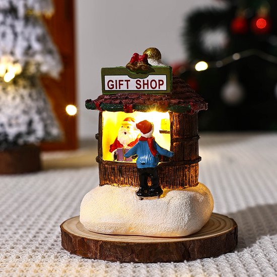 6 stuks Mini Kerstdorp met LED-verlichting – Cadeauwinkel, Snoepwinkel & Thermo Gulee-betoverende kerstsfeer