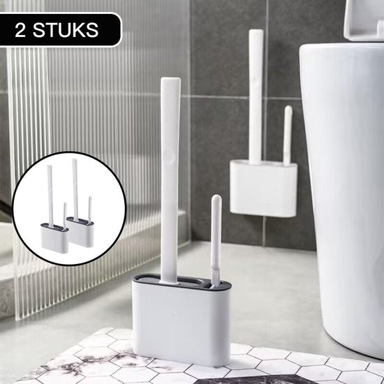 2x Antibacteriële Siliconen WC-borstel Set - Donkergrijs
