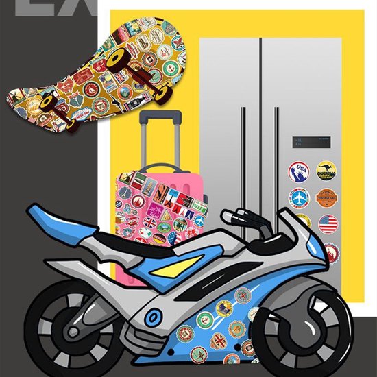 100 reizen en landen Stickers voor laptop, koffers, koelkasten en kleerkasten