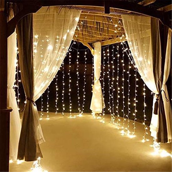 LED Lichtgordijn Sfeerverlichting - Kerstverlichting - USB - Incl. Afstandsbediening - 3X3 Meter - Warm Wit - Sfeerverlichting voor Binnen en Buiten - 300 LEDs