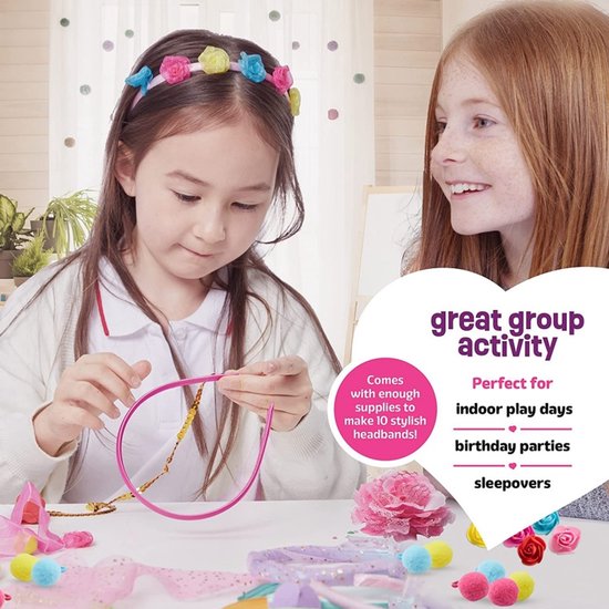 DIY Haarband Knutselset voor Kinderen – Complete Creatieve Haaraccessoire Set – Maak 10 Unieke Haarbanden – Cadeau voor Meisjes – 50+ Onderdelen