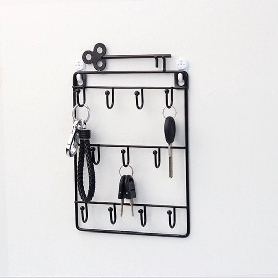 Stijlvolle Metalen Sleutelrek met 11 Haken-Wandorganizer-Ruimtebesparend - Duurzaam 25.5x16cm zwart