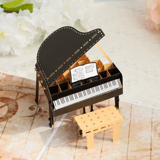 Grote 3D wenskaart piano, incl. envelop voor muziekfans