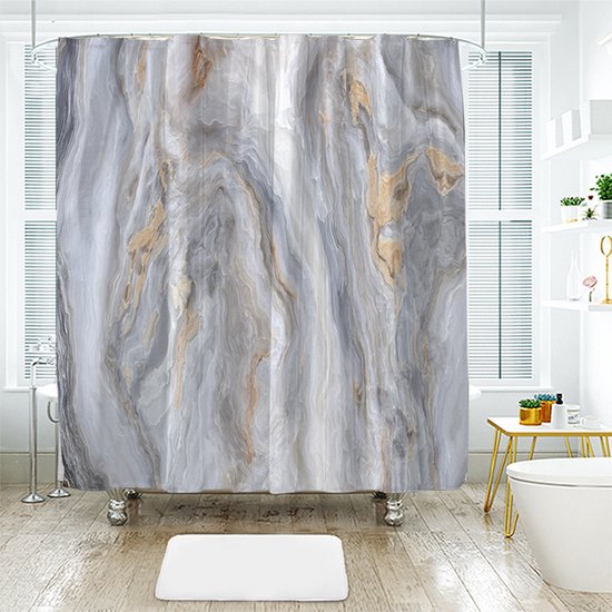 Waterdicht douchegordijn kiezelpatroon 180x200cm lichtgrijs