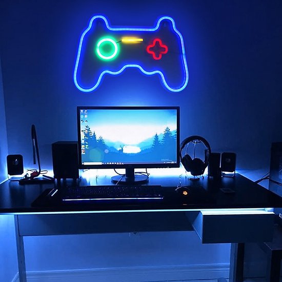 LED Neon Wandlamp Gamecontroller USB Dimbaar 38x25 cm