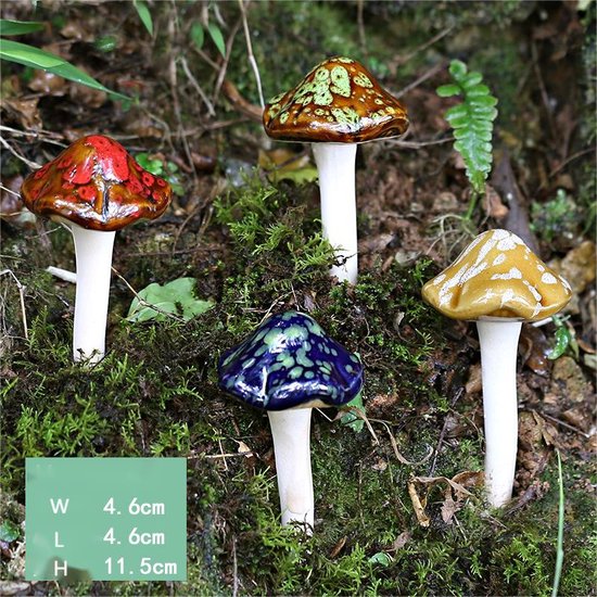 Unikorf Keramische paddenstoelen Set4 Geel/Rood/Groen/Blauw