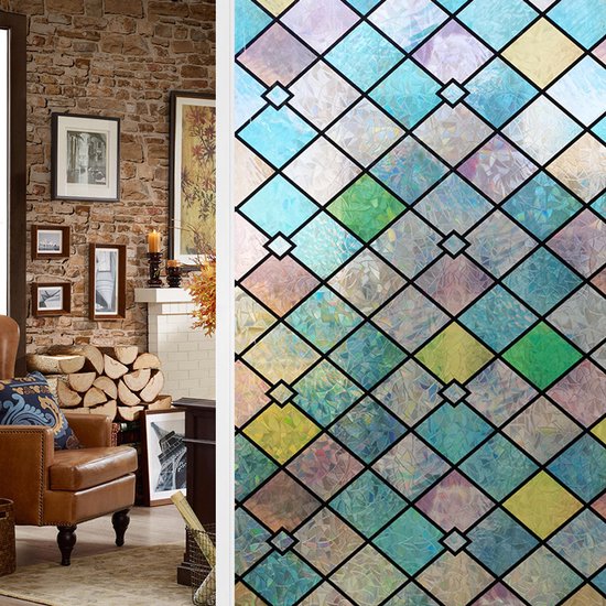 Milieuvriendelijke PVC Glasfolie - Kleurrijk Ruitjespatroon