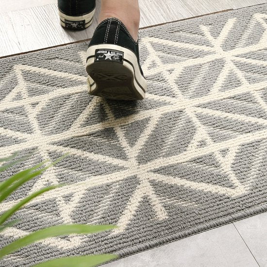 Antislip Deurmat - Geometrisch Patroon - Absorberend en Wasbaar - Ideaal voor Binnen 60X90CM-grijs