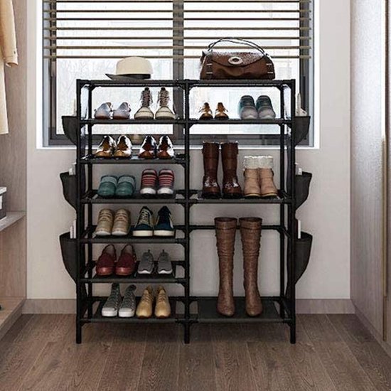 stevige schoenenrek met zijvakken-7 Laags - Opbergsysteem voor 24 -30 Paar Schoenen-zwart