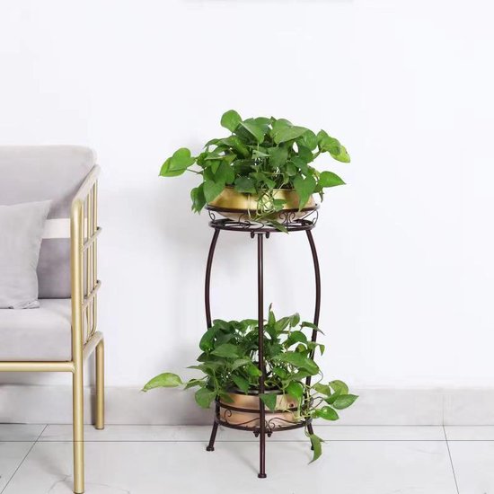 2-laagse Metalen Plantenstandaard - Zwart 30x30x68cm