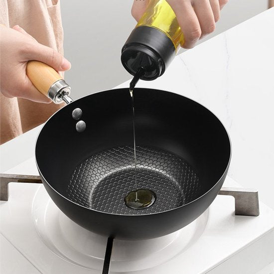 Merkloos 20cm Smeedijzeren Wokpan, Visgraat Non-Stick