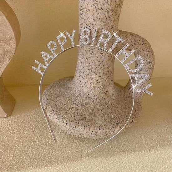 Happy Birthday Tiara en Sjerp-Met text "Birthday Queen"- Ideaal als Cadeau voor Verjaardagen-birthday diadeem-Zilver