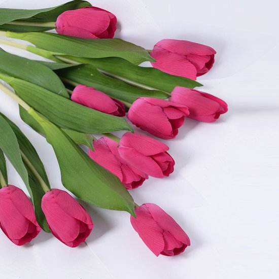 10x Realistische Rozerode Kunsttulpen - Duurzaam & Onderhoud