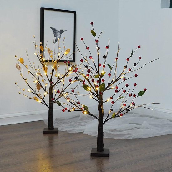 Kunstmatige Rode Fruitboom Lamp - Flexibele LED Verlichting - Sfeerlicht voor Woonkamer en Slaapkamer - Batterijbediening - 33cm x 54cm x 10cm