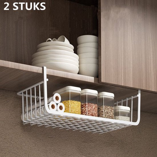 2stuks Multifunctionele Hangmand - Extra Opbergruimte voor Onder Planken 40*23*13.5cm-wit