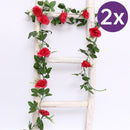 2x Rode rozen slinger 145cm - Kunstbloemen voor Bruiloft