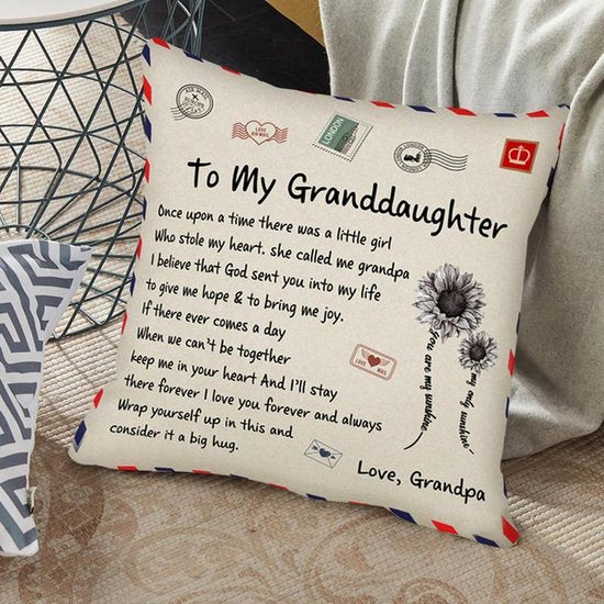 TDR - Sierkussensloop - 45x45 cm  - leuk als cadeau voor grootvader naar kleindochter -  "To my granddaugher"