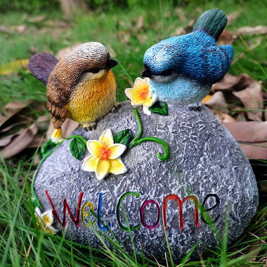 Landelijke Hars Vogeldecoratie Warm Welkom 15x6x14cm