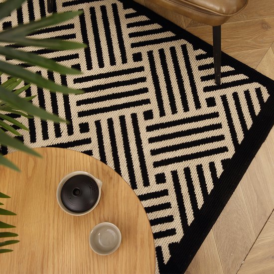 Antislip Deurmat 60x90cm Zwart - Geometrisch Patroon, Wasbaa