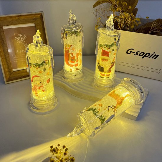 6-delige kerstdecoratie LED-kaarsenset - Sneeuwman & Kerstman motieven- Kerstcadeau - 6,5*18,5cm