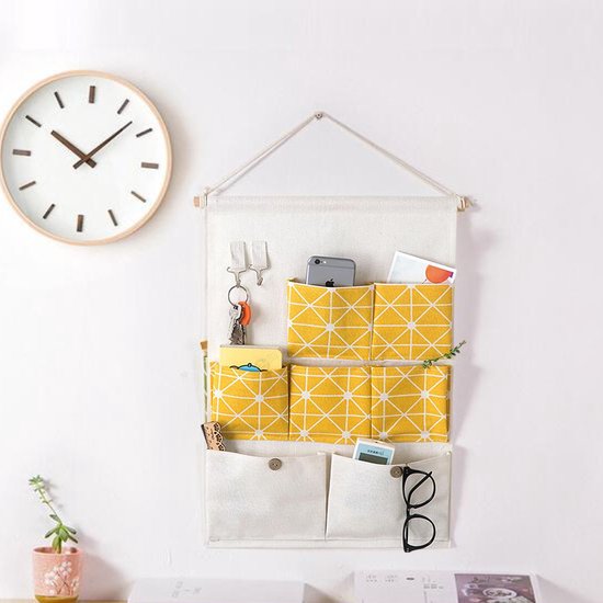 Hangende organizer 7 vakken katoen geel 45x74 cm