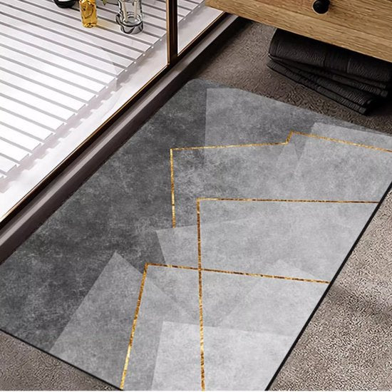 Luxueuze Antislip Badmat – Waterabsorberend & Snel Droog – Stijlvol Geometrisch Design – Veilig en Comfortabel – 60x90cm – Donkergrijs