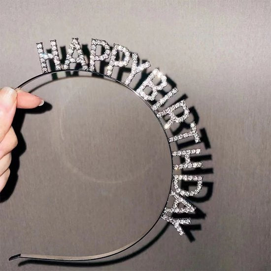 Happy Birthday Tiara en Sjerp-Met text "Birthday Queen"- Ideaal als Cadeau voor Verjaardagen-birthday diadeem-Zilver