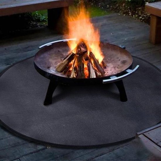 TDR - Tuin vloermat - Ideale mat voor onder de barbecue - Beschermt je terrastegels of gazon tegen hete kolen en vetvlekken - Rond 36 inch - Zwart