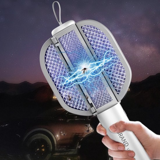 2 in 1 Ophangbare Muggenmepper- USB Oplaadbaar-1200 mAh Batterij-UV-lamp- wit en grijs