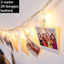 TDR - Fotoclip lichtsnoer - 3 meter - 20 lampjes met fotoclip -werkt op batterij - warm wit licht