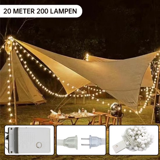 LED bal lichtsnoer warm wit 12m 100 lichtjes bal USB 8 functies afstandsbediening