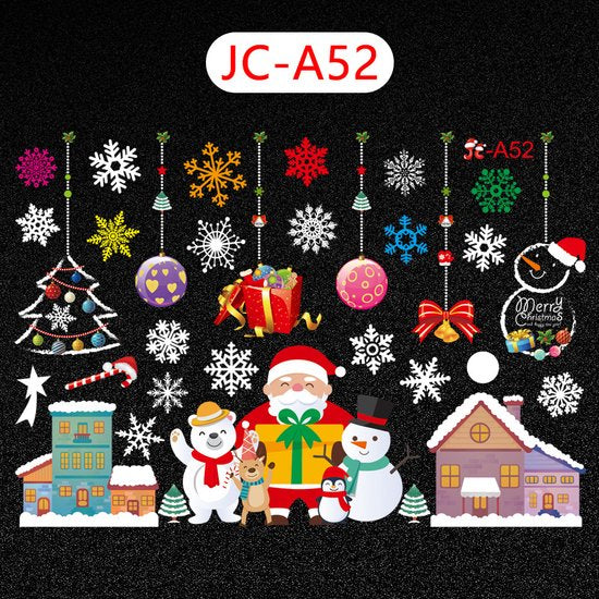 Kerst Raamstickers met kerstman ,sneeuwpoppen en Kerstfiguren - Herbruikbaar en Statisch-35.5*50cm