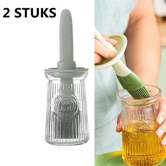2x Hittebestendige Oliefles met Borstel - Groen