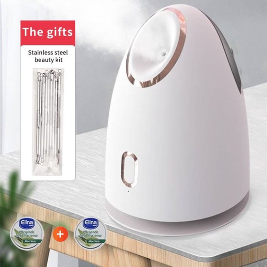 TDR-Gezichtsdampkap voor schoonheidsverzorging - Facial Steamer - Gezichtsstomer - Gezichtsreiniging - gratis Elina Aloë Vera Handcrème en Mee-eters & Acne Verwijderen Set - Wit