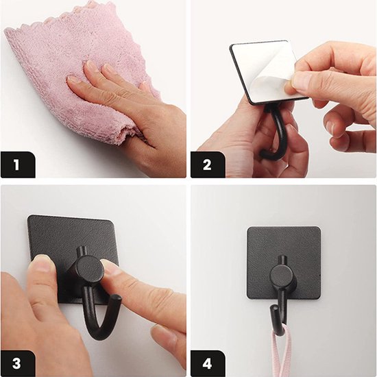 Unikorf 4x Zelfklevende Handdoekhaakjes, Zwart