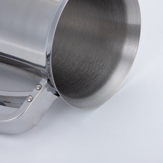 MEETbal-trechter van roestvrij staal, scheidings- en beslagtrechter, grote verwijderbare handgreep, 8 mm gat (1200 ml)