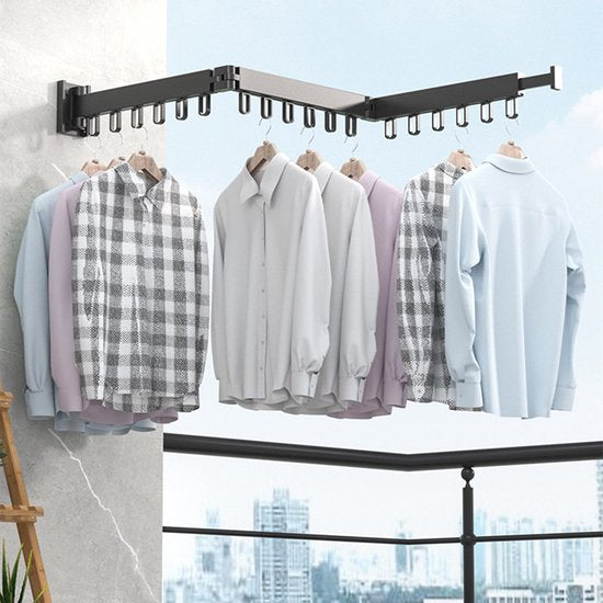 Uittrekbaar Wanddroogrek - Robuust en Ruimtebesparend - Hoge Draagkracht - Handig Wasrek Hangend aan de Muur-zwart