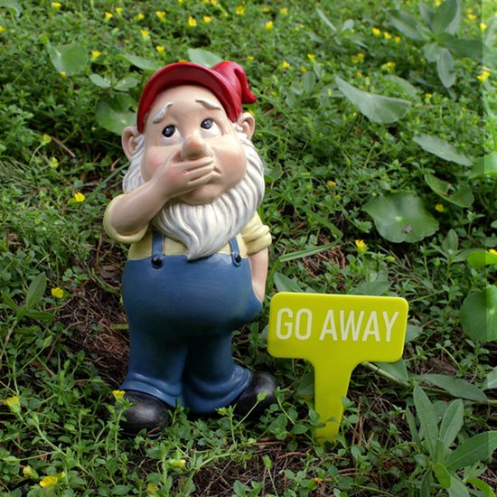 UniKorf.nl Tuinkabouter met 'GO AWAY' Bordje - Hars