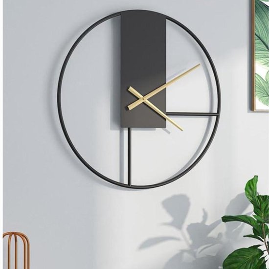 TDR - Moderne Nordic wandklok - Transparant met Zwart Frame en zwart decoratief - ⌀ 43cm